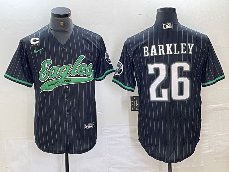 Men Philadelphia Eagles 26 Barkley Black Stripe 2024 Nike Co branded NFL Jersey style 2